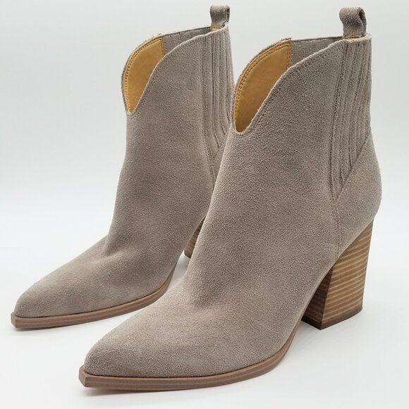 Marc Fisher Ommie Pointed Toe Boots 9M Pull On Block Heel Western Suede Leather - Picture 4 of 16